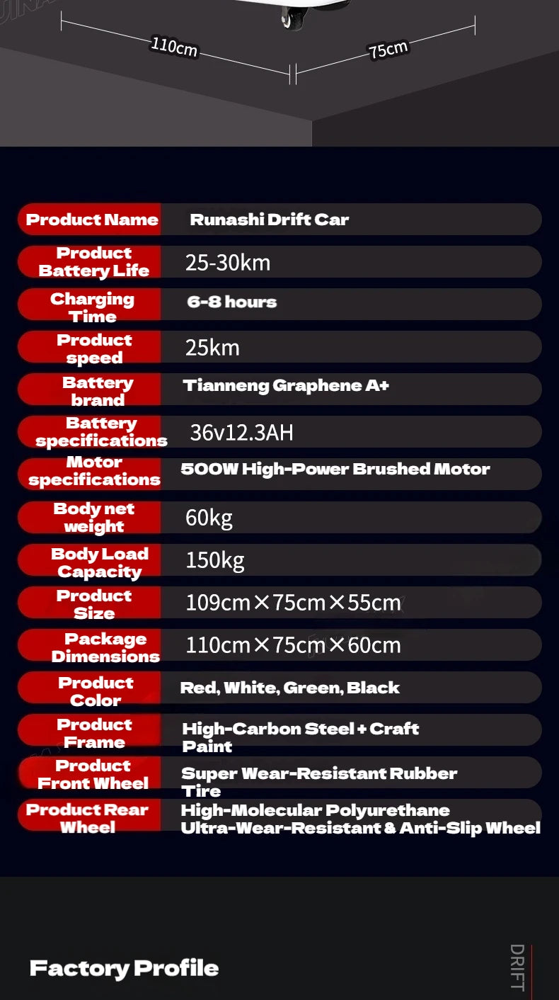 Electric High-Power Drift Stunt Go-Kart for Kids & Adults