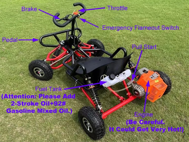 Adult Off-road Kart 90CC/212CC Gas Power Two-stroke 6inch 10inch Tire Four-wheel Kart